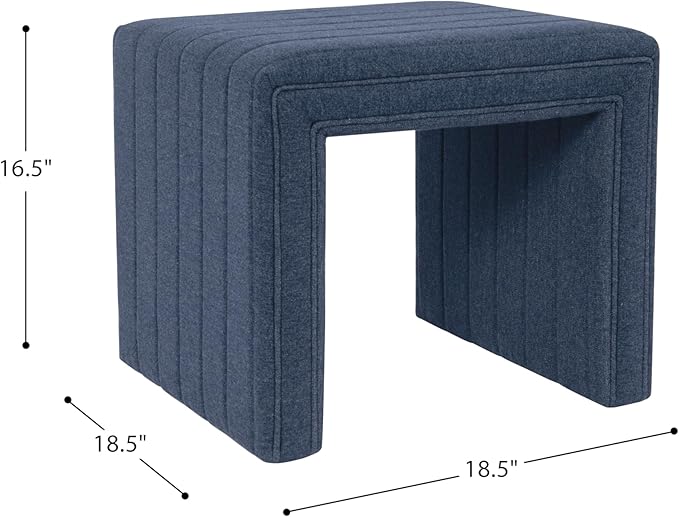 Spatial Order Modern Channel Tufted Ottoman | HomePop Home Décor | Ottoman for Living Room & Bedroom - Blue Woven Fabric