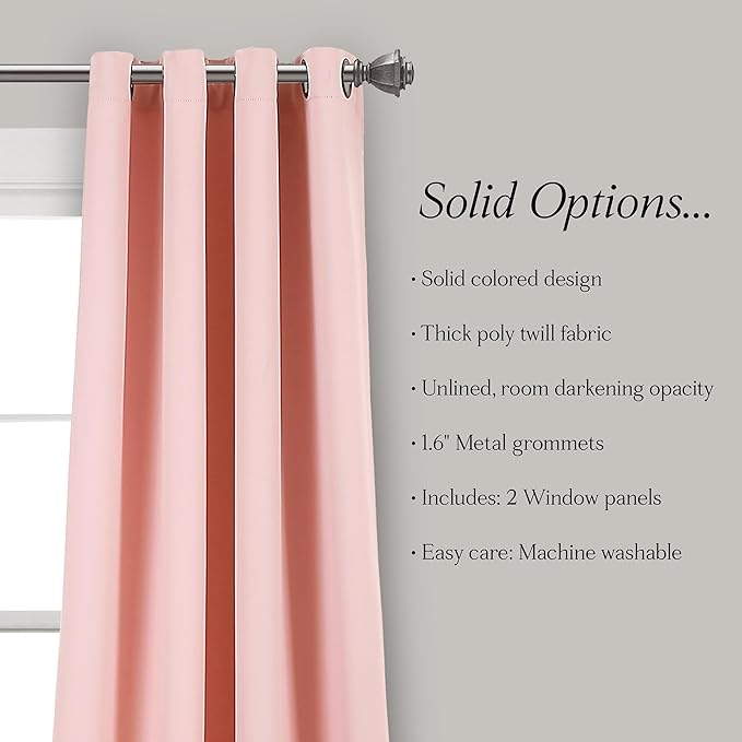 Lush Decor Insulated Grommet Blackout Window Curtain Panels, Pair, 52" W x 84" L, Pink - Classic Modern Design - Chic Window Decor - Long Curtains For Living Room, Bedroom, Or Dining Room