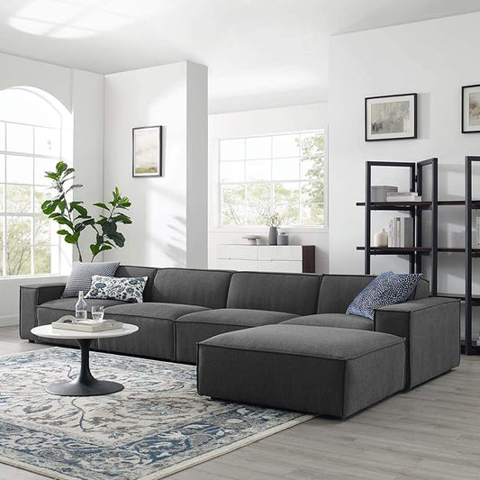 Modway Restore 5-Piece Upholstered Sectional Sofa in Charcoal
