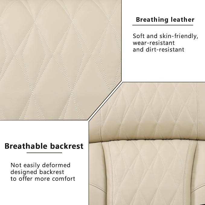 A Ainehome Power Leather Recliner Sofa Set, Recliner Sofa Sectional Couches for Living Room, Reclining Sofa, loveseat, Chair with Storage Console/Cup Holders(Khaki,Sofa+Chair)