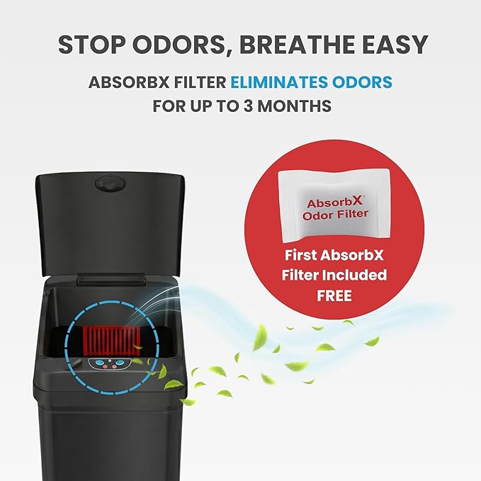 iTouchless 13 Gallon Automatic Garbage Can with Odor Filter, 50L Touchless Kitchen Wastebasket, Smart Hands-Free Motion Sensor Lid, Fingerprint-Proof, Pet-Proof Dog Lock & Soft-Close, Matte Black