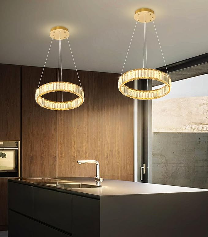 8'' Modern Ring Chandelier Crystal Chandeliers for Dining Room Round LED Dimmable Ceiling Light Fixture for Living Room Bedroom Lighting Gold
