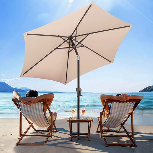 7.5ft Outdoor Patio Umbrella - Table Umbrella Waterprool UV Protection, Sombrillas de Patio with Push Button Tilt, Sun Umbrella for Pool, Porch, Garden, Deck, Backyard (Beige)