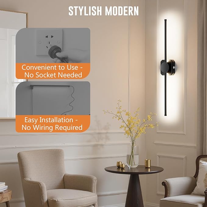HEERTTOGO Battery Operated Wall Sconce, Rechargeable Wall Light with Touch Control, 3 Color Temperatures & 3 Brightness Levels, 350° Adjustable Rotating Head, for Bedroom, Hallway, Staircase (1 Pack)