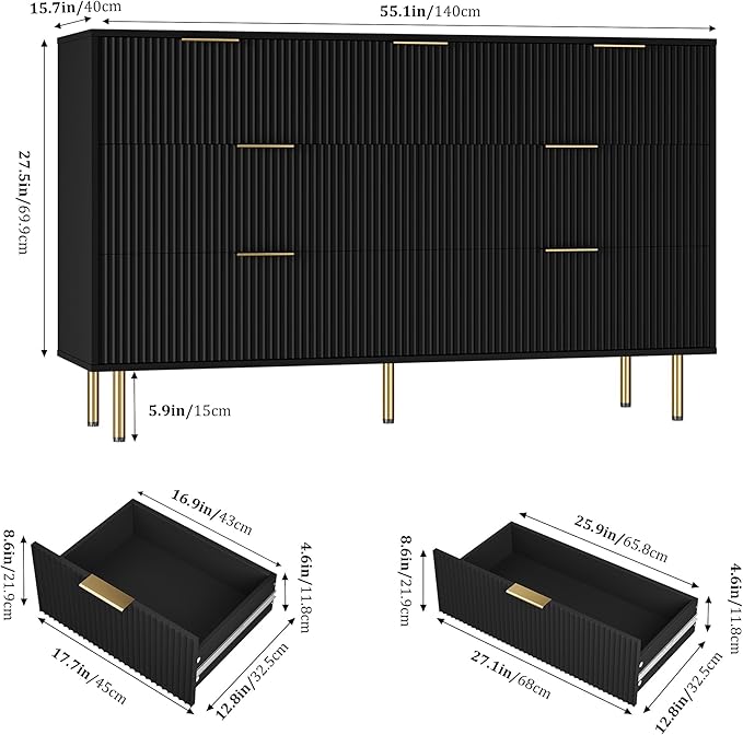 GAOMON 7 Drawer Dresser for Bedroom Chest of Drawers, 55" Wide Fluted Dresser with Drawers, Modern Wooden Double Dressers with Metal Handles for Living Room, Hallway