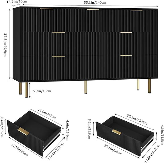 GAOMON 7 Drawer Dresser for Bedroom Chest of Drawers, 55" Wide Fluted Dresser with Drawers, Modern Wooden Double Dressers with Metal Handles for Living Room, Hallway