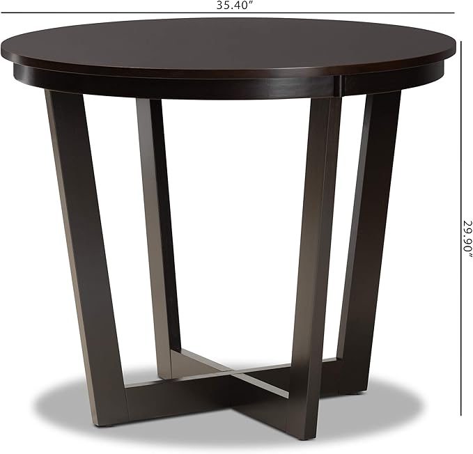 Baxton Studio Alayna Modern and Contemporary Dark Brown Finished 35-Inch-Wide Round Wood Dining Table