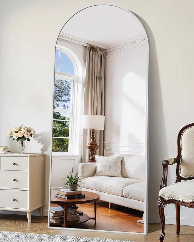 76"x34" Arched Full Length Mirror, Large Floor Mirror with Aluminum Alloy Frame Standing Hanging or Leaning Wall-Mounted Mirror, Vanity Mirror for Living Room and Bedroom,Silver