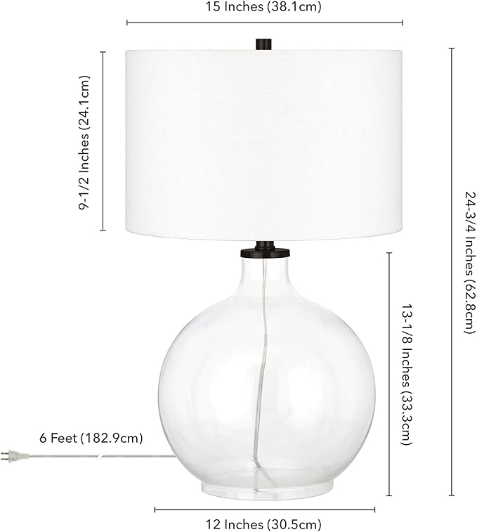 Laelia 24.75" Tall Table Lamp with Fabric Shade in Clear Glass/Blackened Bronze/White