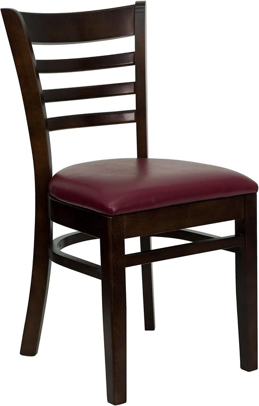 Flash Furniture HERCULES Series Ladder Back Walnut Wood Restaurant Chair - Burgundy Vinyl Seat