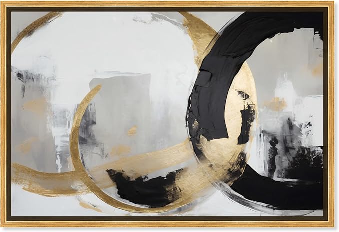 Art Remedy Another Dimension Canvas Modern Black White Abstract Wall Art, Gold Frame, 30" x 20"