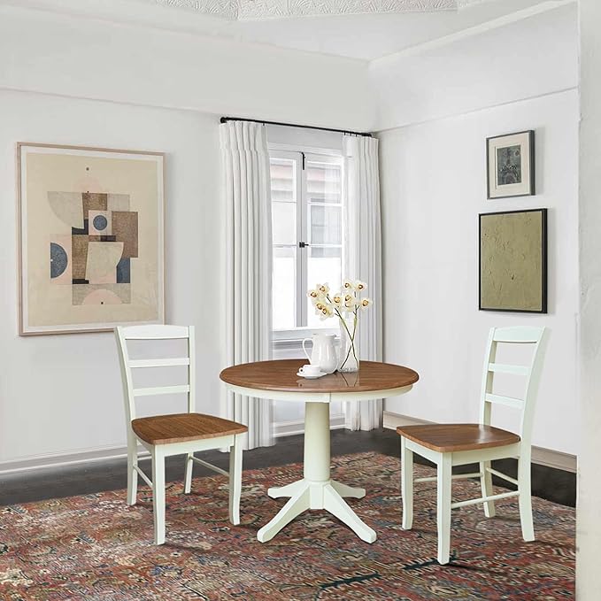 IC INTERNATIONAL CONCEPTS 36" Round Top Pedestal Dining Table with 2 Madrid Chairs - Multi-Color
