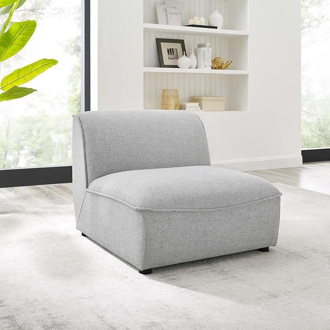 Modway Comprise Fabric Upholstered Sectional, Armless Chair, Light Gray
