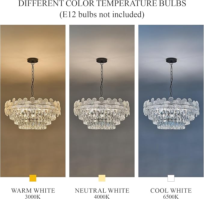 11 Lights Modern Crystal Chandelier 24" 6-Tier Black Luxury Flower Chandelier Light Fixture for Living Dining Room Kitchen Entryway Bedroom Foyer, E12