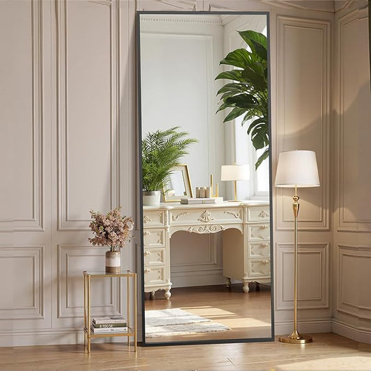 OLIXIS Full Length Mirror for Bedroom, 56"x21" Full Body Mirror with Stand, Hanging or Leaning for Wall, Aluminum Alloy Thin Frame Floor Standing for Living Room, Long, Black