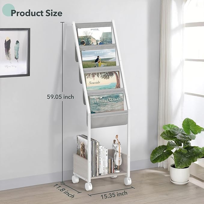 Keebofly Vinyl Record Storage, Record Holder Up to 100 Albums, Record Stand with 4 Tier Holder Display Shelf, Movable Vinyl Storage Organizer Rack, Record Cabinet for Book Magazine (White)