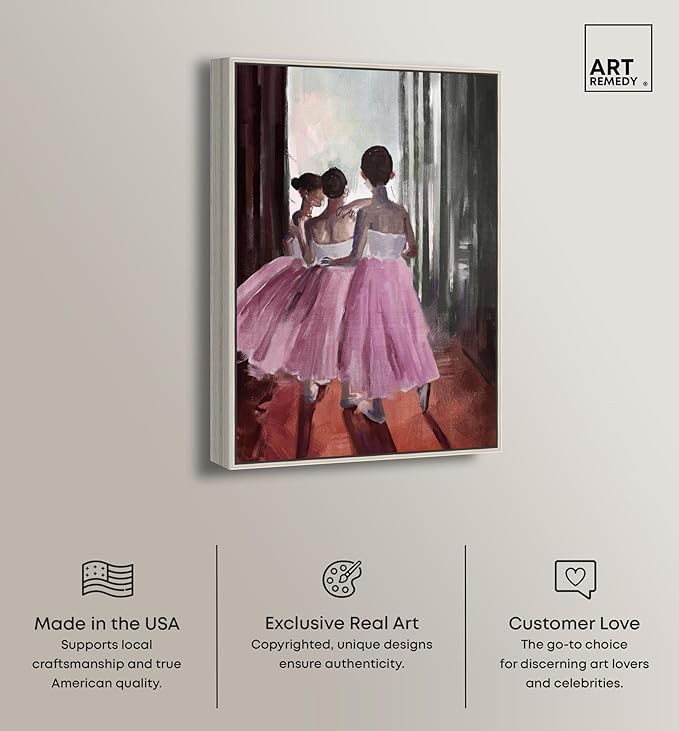 Art Remedy Little Girls Ballerinas Canvas Classic Vintage Wall Art, Silver Frame, 36" x 54"