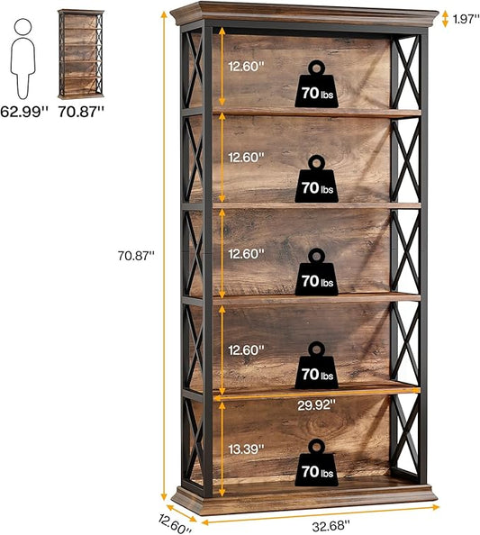 Tribesigns 6-Tier Bookcase Set of 2, 71 Inches Industrial Bookshelves and Bookcases, Floor Standing 5 Shelf Display Storage Shelves Tall Bookcase for Home Office, Living Room, Bed Room