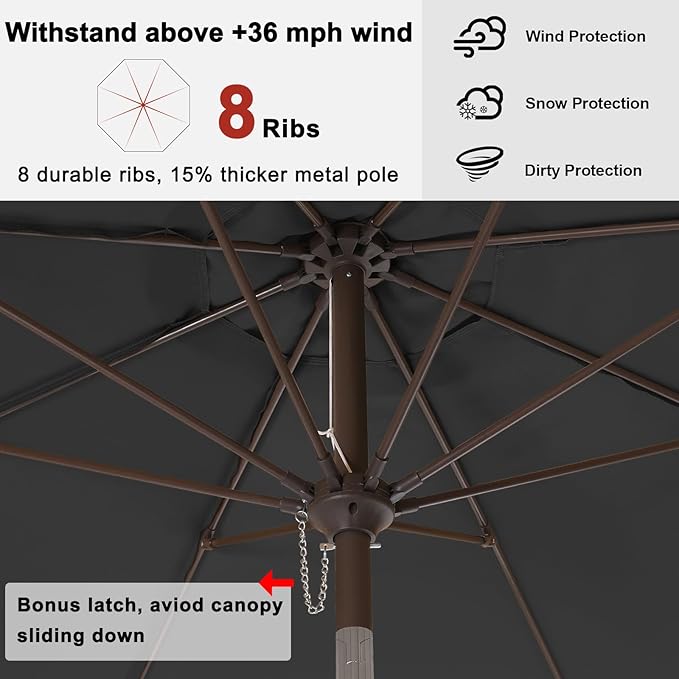 ABCCANOPY 10ft Scalloped Patio Umbrella, Outdoor Table Umbrella with Tilt and Crank, Fiberglass Ribs Deck Umbrella for Patio, Pool, Garden, Picnic (Dark Gray)