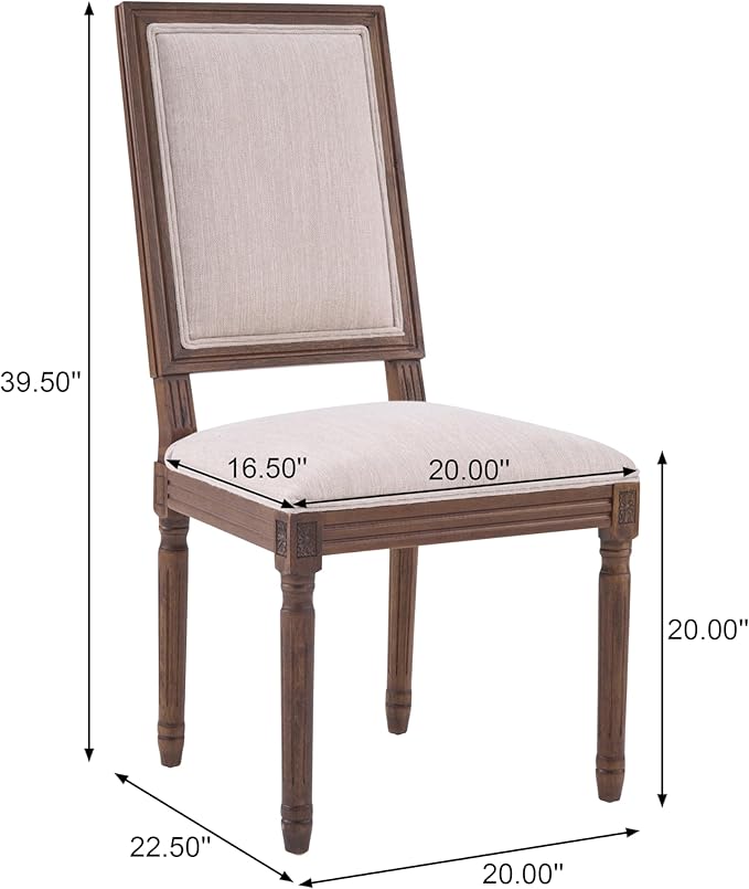 Christopher Knight Home Regina French Country Dining Chairs Set of 2, Wooden Dining Room Chair, High Back Kitchen Side Chair, Fabric Upholstered Armless Extra Seat, Beige+Walnut