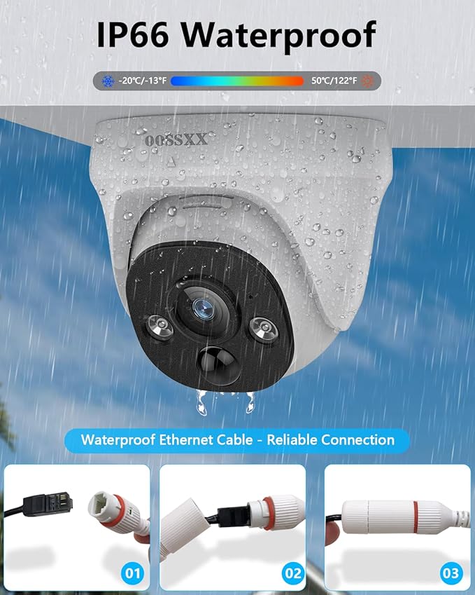 OOSSXX 4K 130° Ultra Wide-Angle 2-Way Audio 8MP Wired Dome PoE IP Cameras for Home Security Outdoor Camera System DVR Kits, Smart PIR Detection,DVR Kits (4Cams-1TB)