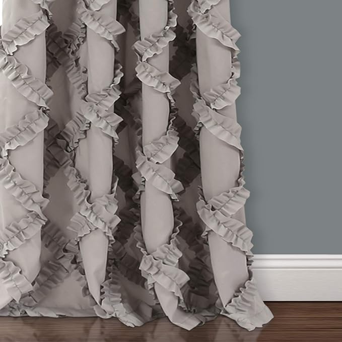 Lush Decor, Gray Ruffle Diamond Curtains Textured Window Panel Set for Living, Dining Room, Bedroom (Pair), 84” x 54, 2 Count