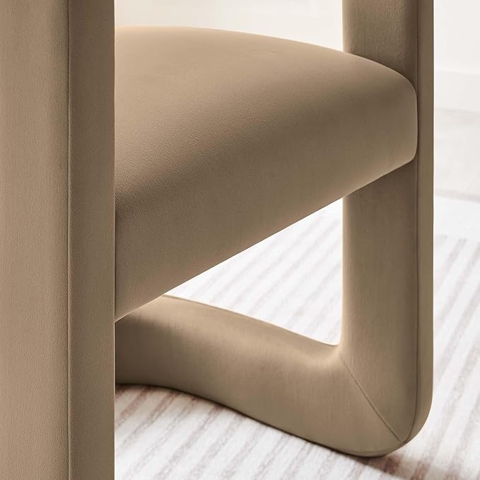 Modway Winslow Stain-Resistant Performance Velvet Dining Chair in Taupe - Open Back Barrel Armchair - Upholstered Dining Chair - Cozy Reading Chair or Velvet Vanity Chair