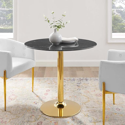 Modway Verne Round Artificial Marble 35" Dining Table in Gold Black