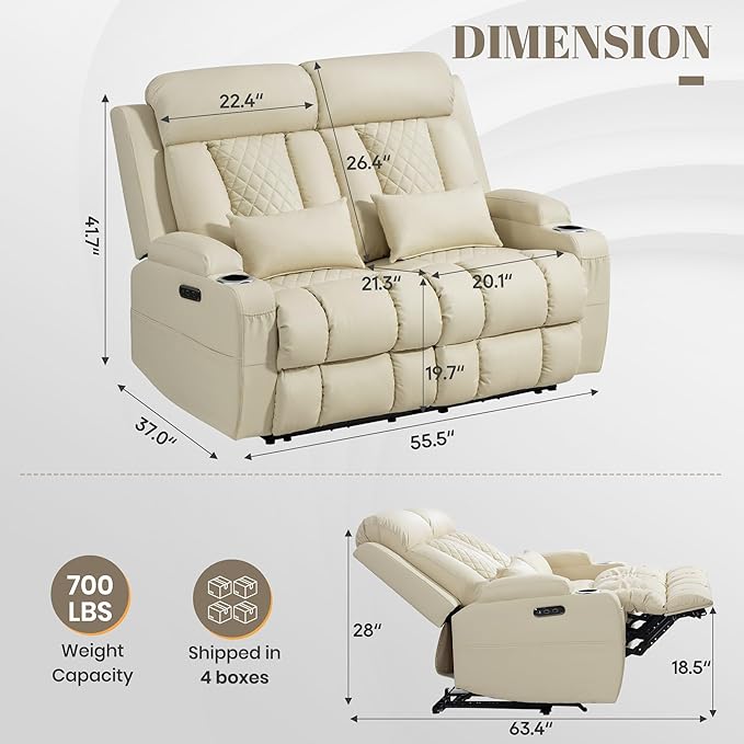 Zero Wall Hugger Power Reclining Sofa Set with Adjustable Headrest, Electric Reclining Couch with Drop-Down Table,Outlets, Power Loveseat Recliner Sofa for Living Room | Cat-Proof Leather