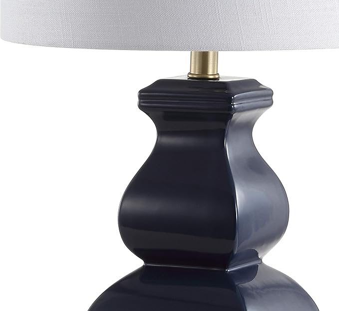 JONATHAN Y 25.5" Navy Blue/Gold Ceramic Table Lamp for Living Room Bedroom, White Linen Shade, Modern Footed Vase Bedside Lamp, LED Bulb Included, UL Listed JYL3049A