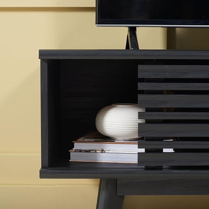 SAFAVIEH Aurelio TV Stand for up to 55" Flatscreen – Black, 1 Sliding Door with Interior Storage and Open Shelves, Entertainment Media Console (MED9600B)