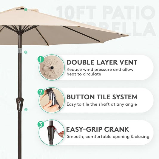 JEAREY 10FT Outdoor Patio Umbrella Outdoor Table Umbrella with Push Button Tilt and Crank, Market Umbrella 8 Sturdy Ribs UV Protection Waterproof for Pool, Garden (Cream Beige)