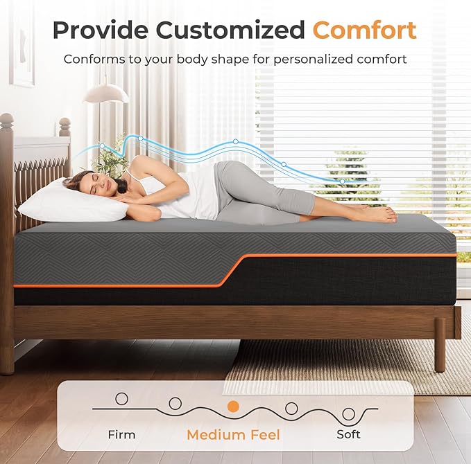 Vesgantti Queen Mattress, 14 Inch Gel Memory Foam Mattress Queen Size with Comfort Foam for Pressure Relief & Cool Sleep & Body Support, Made in USA, Medium Feel Bed in a Box, Grey