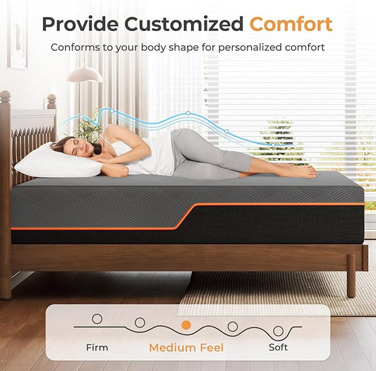 Vesgantti Queen Mattress, 14 Inch Gel Memory Foam Mattress Queen Size with Comfort Foam for Pressure Relief & Cool Sleep & Body Support, Made in USA, Medium Feel Bed in a Box, Grey