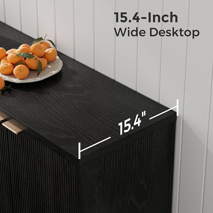Buffet Cabinet with Storage, Modern Fluted Accent Sideboard with Doors & Adjustable Shelves, Buffet Table Entryway Cabinets for Living Room, Kitchen, Dining Room, Hallway, Black