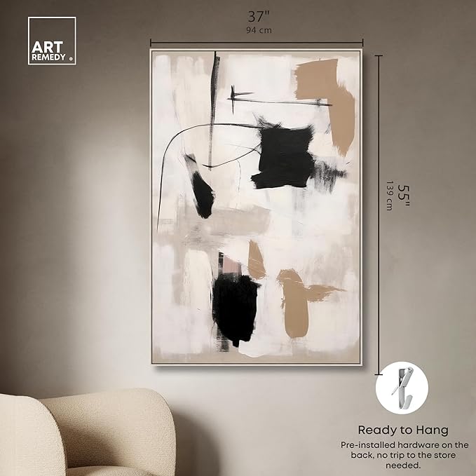 Art Remedy Strings in Abstraction Canvas Muted Abstract Wall Art, Silver Frame, 36" x 54"
