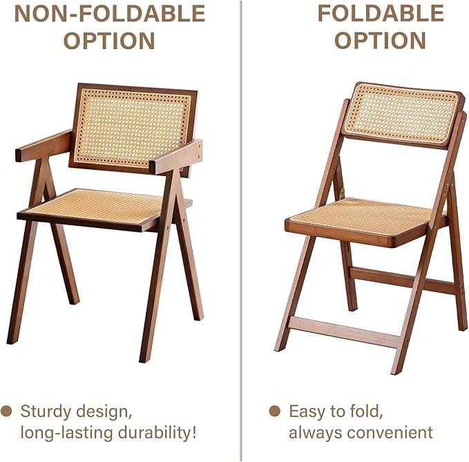 Rattan Accent Chairs, Modern Mid Century Dining Chairs Set of 4, Comfy Armchairs, Outdoor Rattan Chairs with Armrest for Bedroom Living Room Reading Room Dining Kitchen, Brown