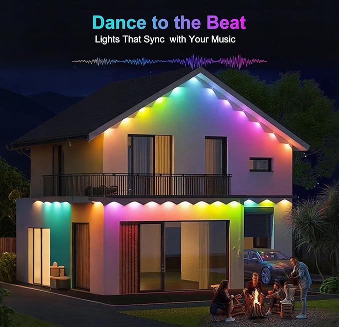 Aogled Permanent Outdoor Lights for House,100ft RGB+IC Smart Eave Lights with 60 LEDs,IP67 Waterproof,Remote/APP Control,DIY Scene Modes&Music Sync Lighting for Outdoor Christmas Decorations