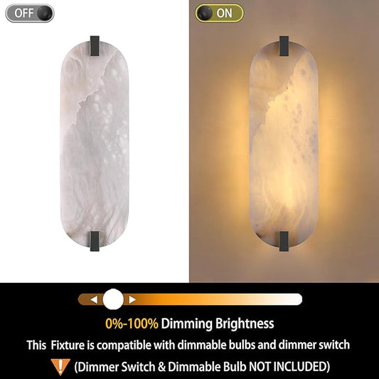 2 Pack 2 Light Oval 16.7" Alabaster Marble Bathroom Wall Sconce Modern Concise Style Wall Light Fixture,Dark Gray Finish for Bedroom Hallway Bedside