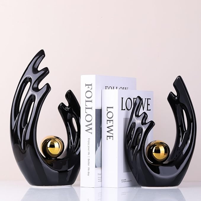 XMGZQ Ceramic Abstract Statues and Sculptures, Black and Gold Art Ceramic, Modern Home Decor for Living Room, Dining Table, Coffee Table, Shelf, Entrance, Desktop Sculpture