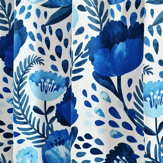 Lush Decor x 52", Blue Poppy Garden Curtains Light Filtering Window Set for Living, Dining, Bedroom, 84 in L Panel Pair