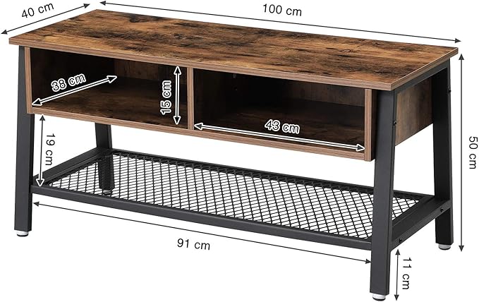 VASAGLE Vintage TV Stand, TV Cabinet with Net Storage Shelf, Console with 2 Storage Compartments, Easy Assembly ULTV92X