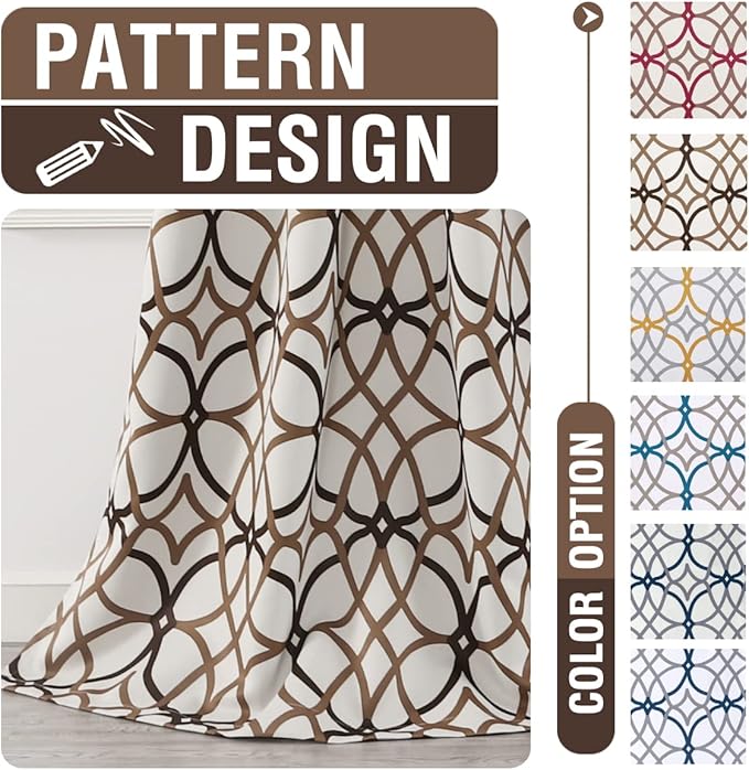 H.VERSAILTEX Blackout Curtains Printed Design 63 Inch Length 2 Panels Set Thermal Insulated Curtains for Bedroom Living Room Geometric Modern Grommet Window Drapes - Taupe and Brown