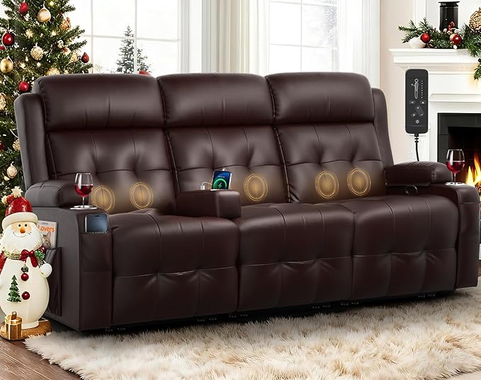 Recliner Sofa, Massage Reclining Sofa 3 Seater Sets Heavy Weight Capacity, RV Loveseat Clearance, Recliner Couch with Storage, Cup Holders, Wall Hugger Couches for Living Room