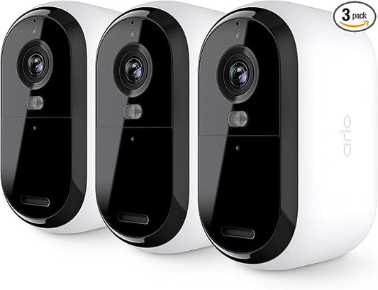 Arlo Essential Security Cameras Wireless Outdoor 2K (2nd Gen, 2023 Release) - Battery Power, Person Recognition, Package Detection, Animated Preview, 1-Month Trial of Secure Plan, 3 Cam, White