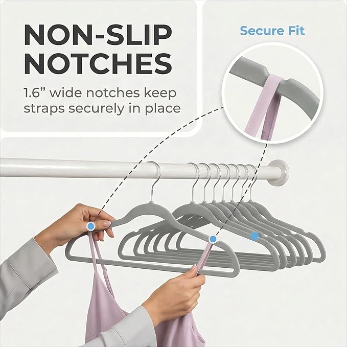 HOUSE DAY Grey Plastic Hangers 20 Pack - Heavy Duty Non-Velvet Hangers with 360° Swivel Hook & Non Slip Notches - Slim Space Saving Clothes Hangers, Durable Closet Organizers for Coats Shirts Dresses