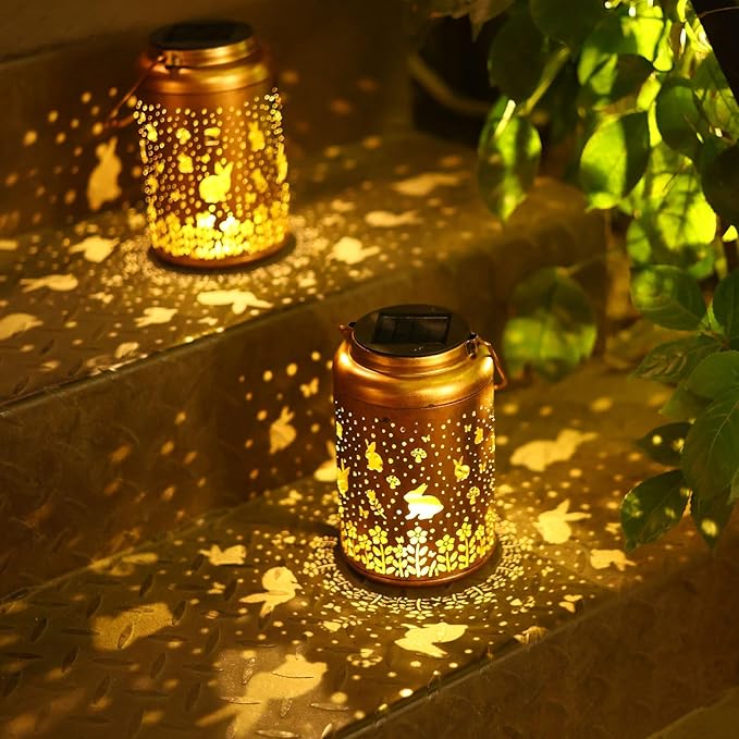 Rabbit Solar Lanterns Outdoor Waterproof Hanging Lights Garden Decor Birthday Gifts for Women Mom Grandma Metal Solar Lantern Decorative Light for Yard,Porch,Patio,Pathway,Backyard