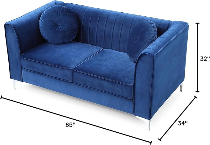 Glory Furniture Delray Velvet Loveseat in Navy Blue