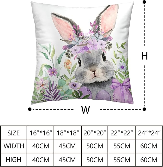 Set of 2 Easter Pillow Covers 16x16 Bunny Eggs Throw Pillow Covers Floral Cross He is Risen Pillow Cases Purple Happy Easter Decorative Pillowcases for Home Outdoor Spring Decor
