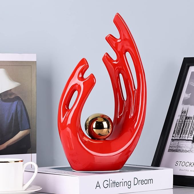 Red and Gold Modern Abstract Art Ceramic Statue and Sculpture,Red and Gold Home Decor Accents,Table Decoration for Living Room Office Dining Kitchen Cabinets Apartment Desktop Bookshelf Aesthetic